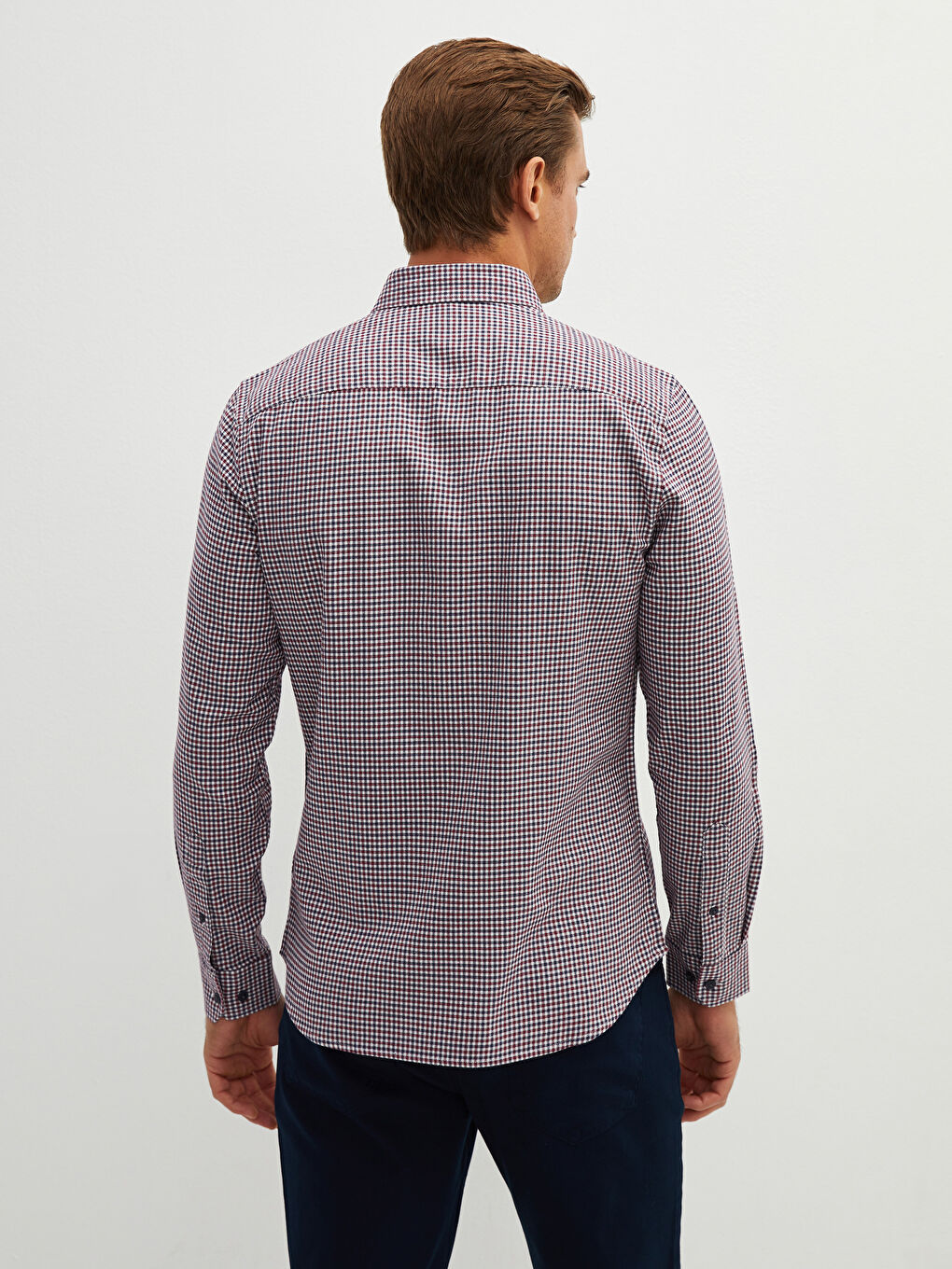 Slim Fit Long Sleeve Plaid Twill Men's Shirt-3