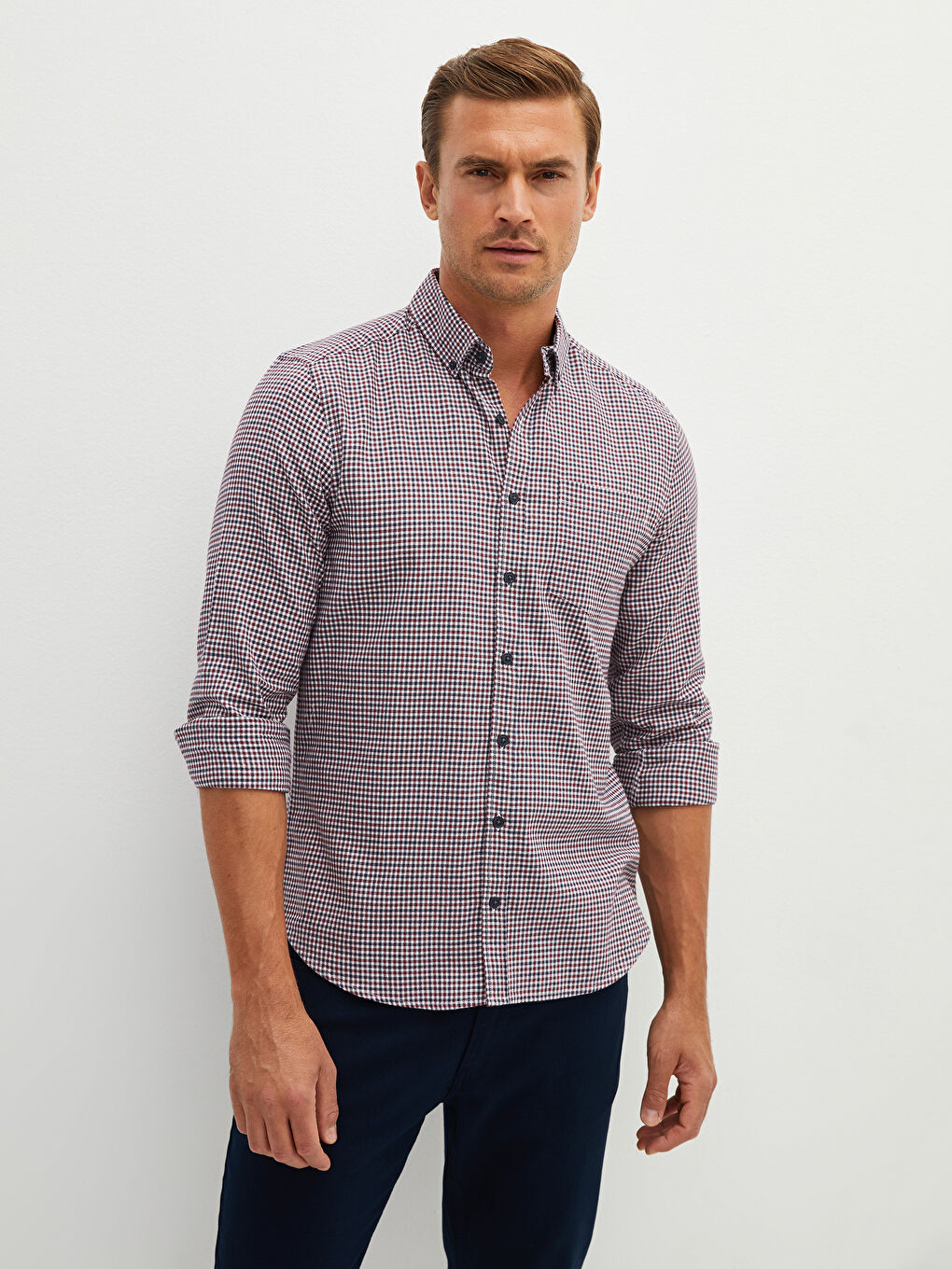LCWAIKIKI Classic Slim Fit Long Sleeve Plaid Twill Men's