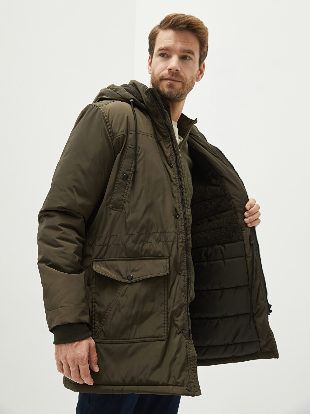 Standard Pattern Hooded Thick Men's Parka-1