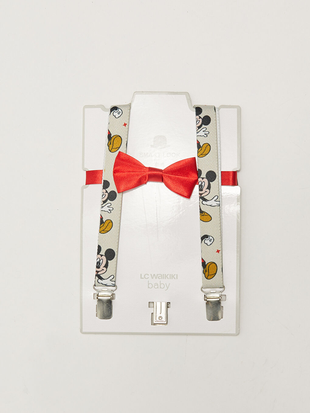 Mickey Mouse Baskılı Erkek Bebek Pantolon Askısı ve Papyon 2'li Takım