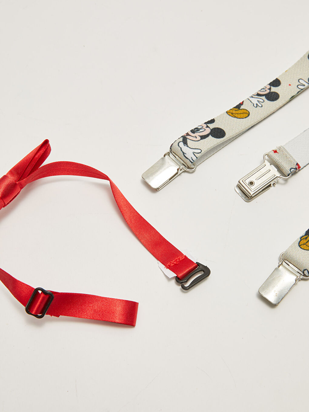 Mickey Mouse Baskılı Erkek Bebek Pantolon Askısı ve Papyon 2'li Takım-1