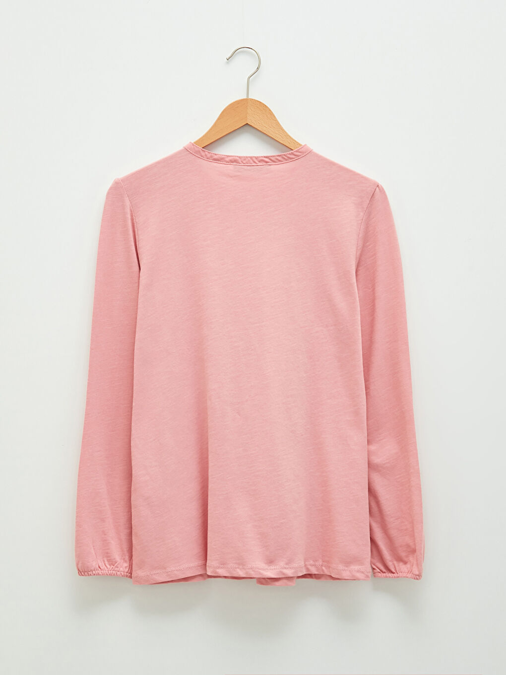 Pembe Bisiklet Yaka Nakışlı Uzun Kollu Kadın Bluz-6