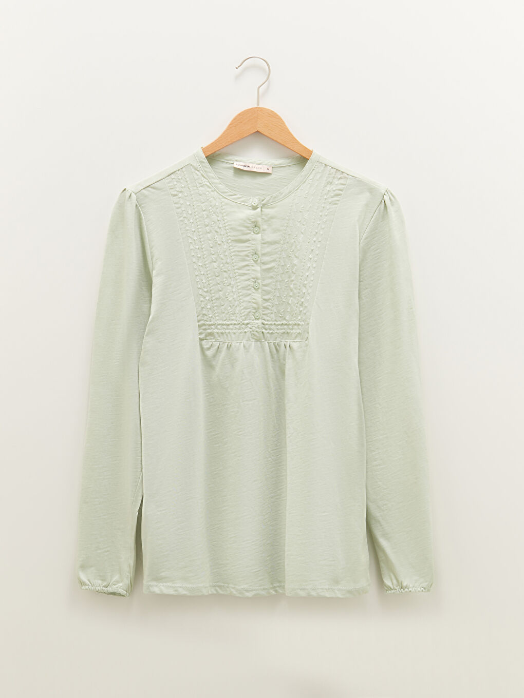 Crew Neck Embroidered Long Sleeve Women's Blouse-4