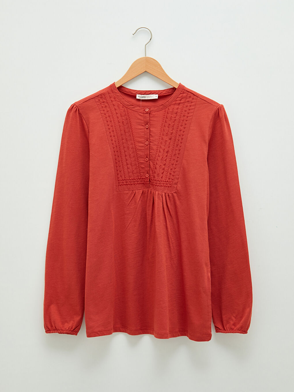 LCW Grace Crew Neck Embroidered Long Sleeve Women's Blouse -W14195Z8-GZH