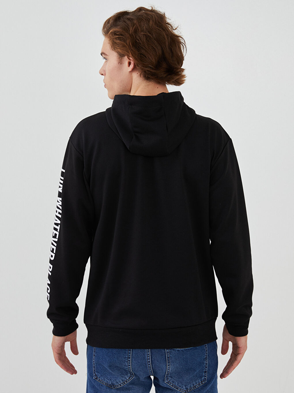 Siyah Uzun Kollu Baskılı Erkek Hoodie-9