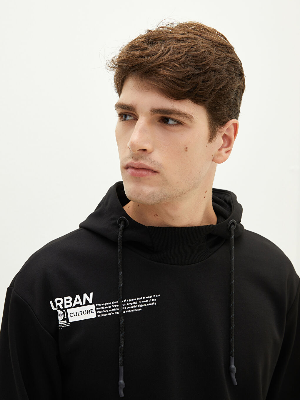 Siyah Uzun Kollu Baskılı Erkek Hoodie-6