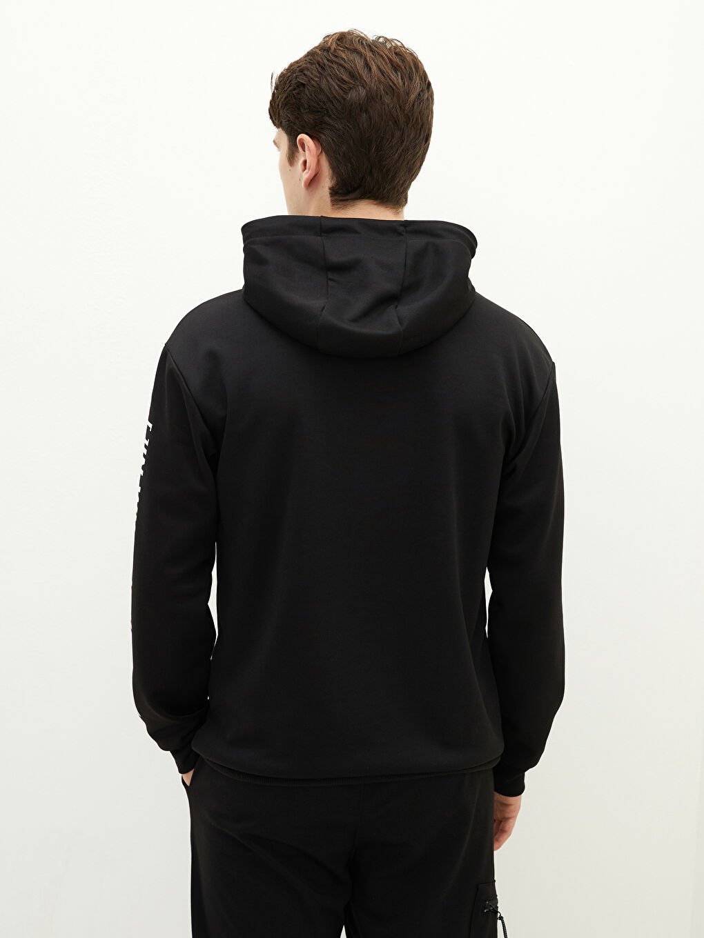 Siyah Uzun Kollu Baskılı Erkek Hoodie-8