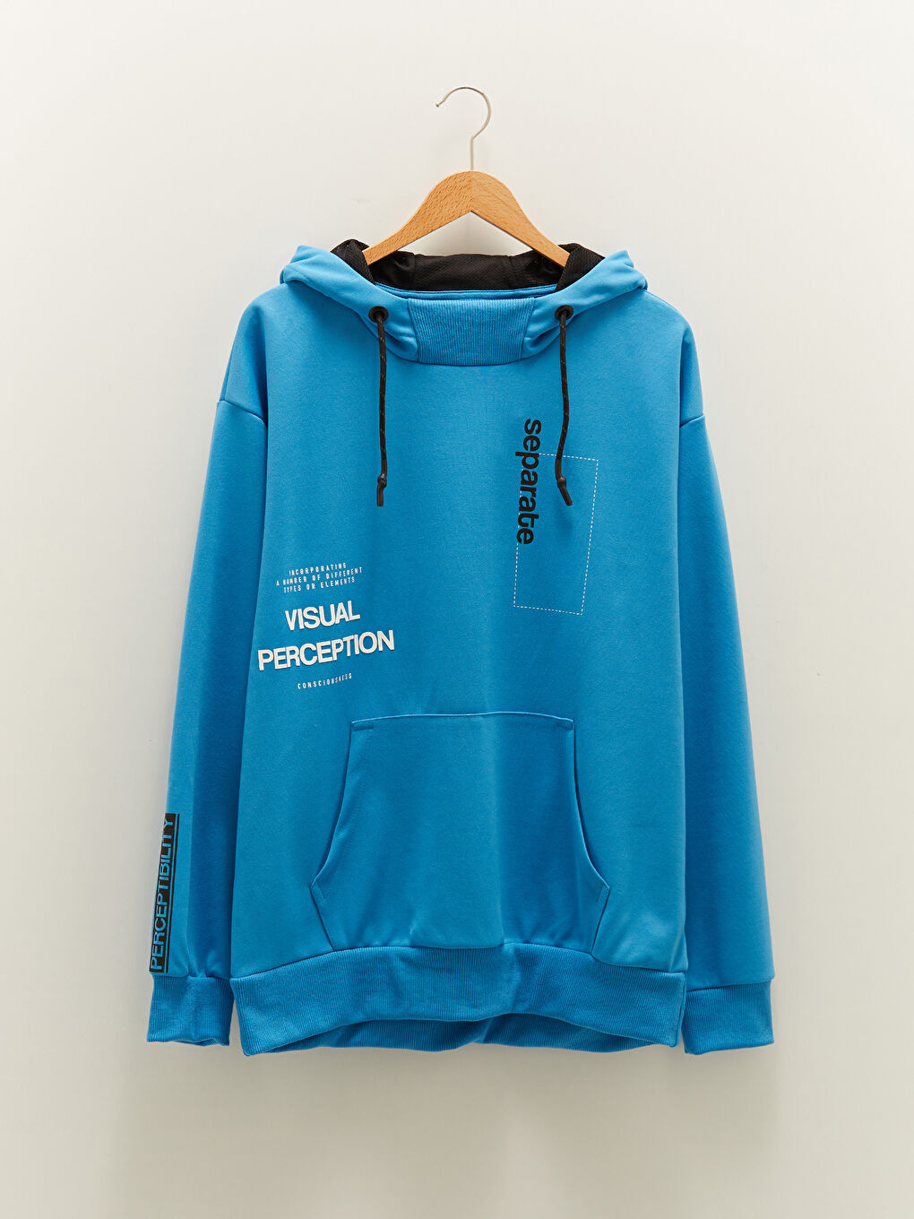 Mavi Uzun Kollu Baskılı Erkek Hoodie-14