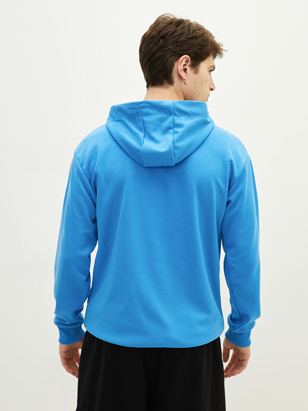 Mavi Uzun Kollu Baskılı Erkek Hoodie-11