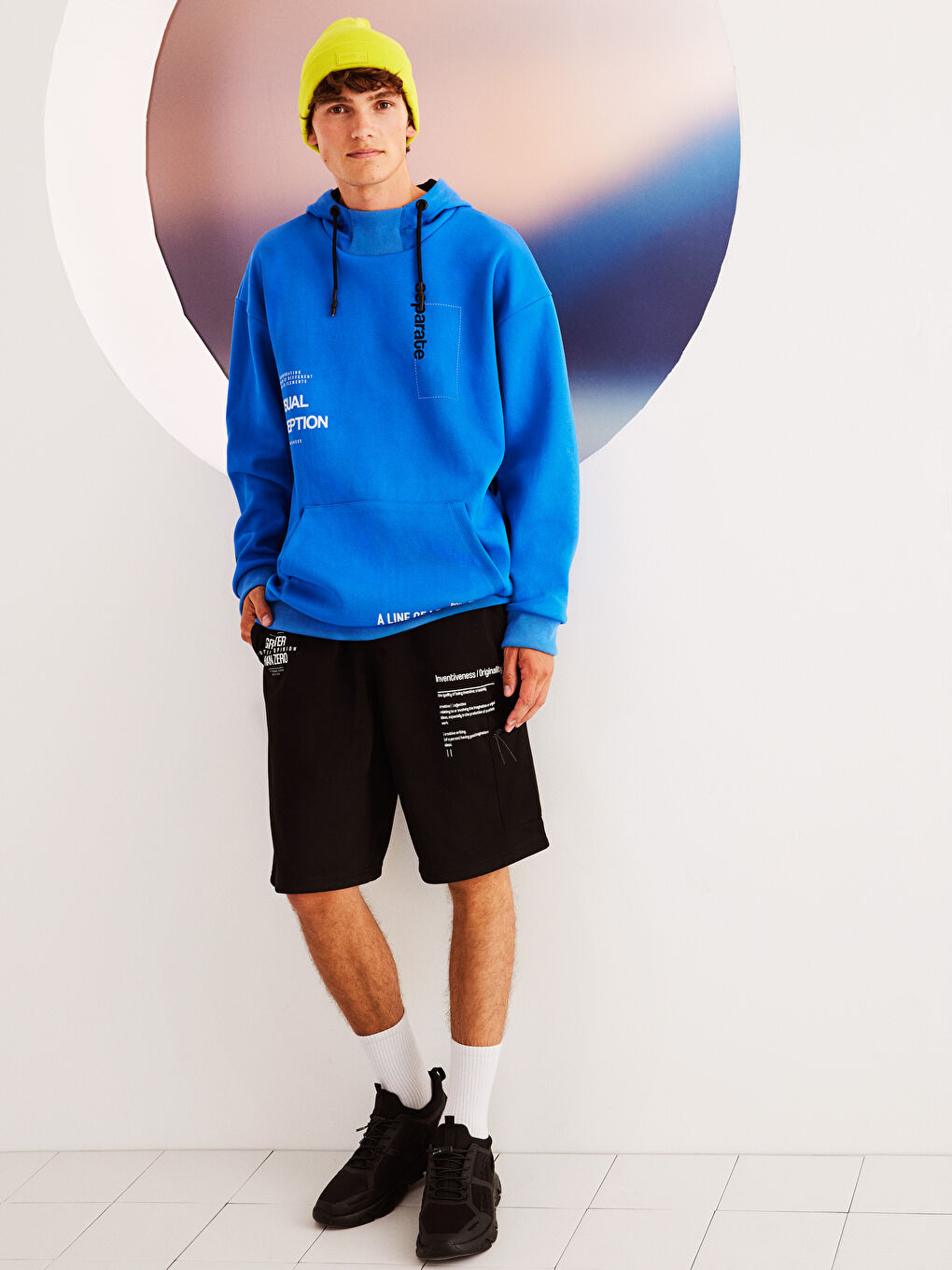 Mavi Uzun Kollu Baskılı Erkek Hoodie-2