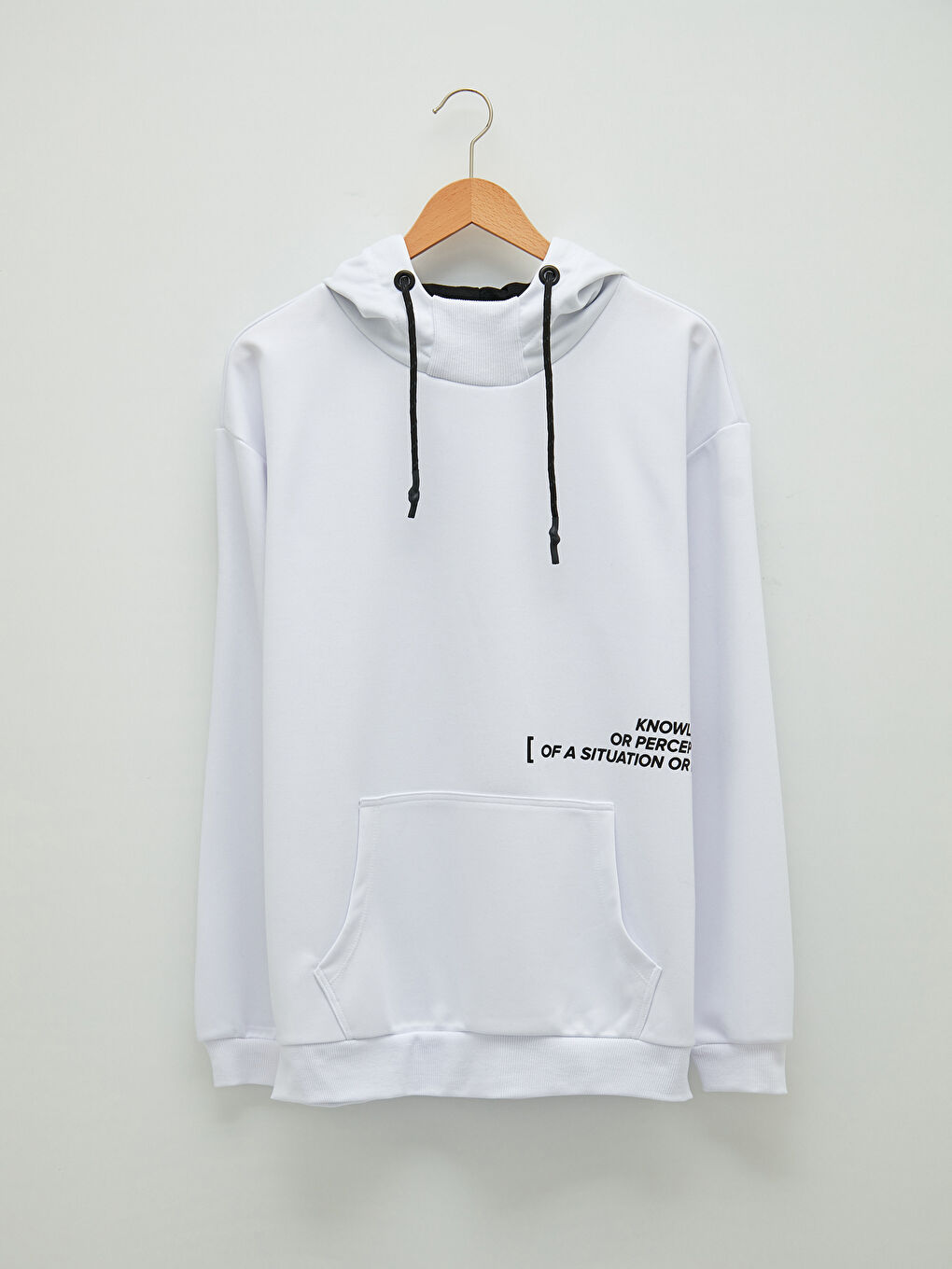 Beyaz Uzun Kollu Baskılı Erkek Hoodie-11