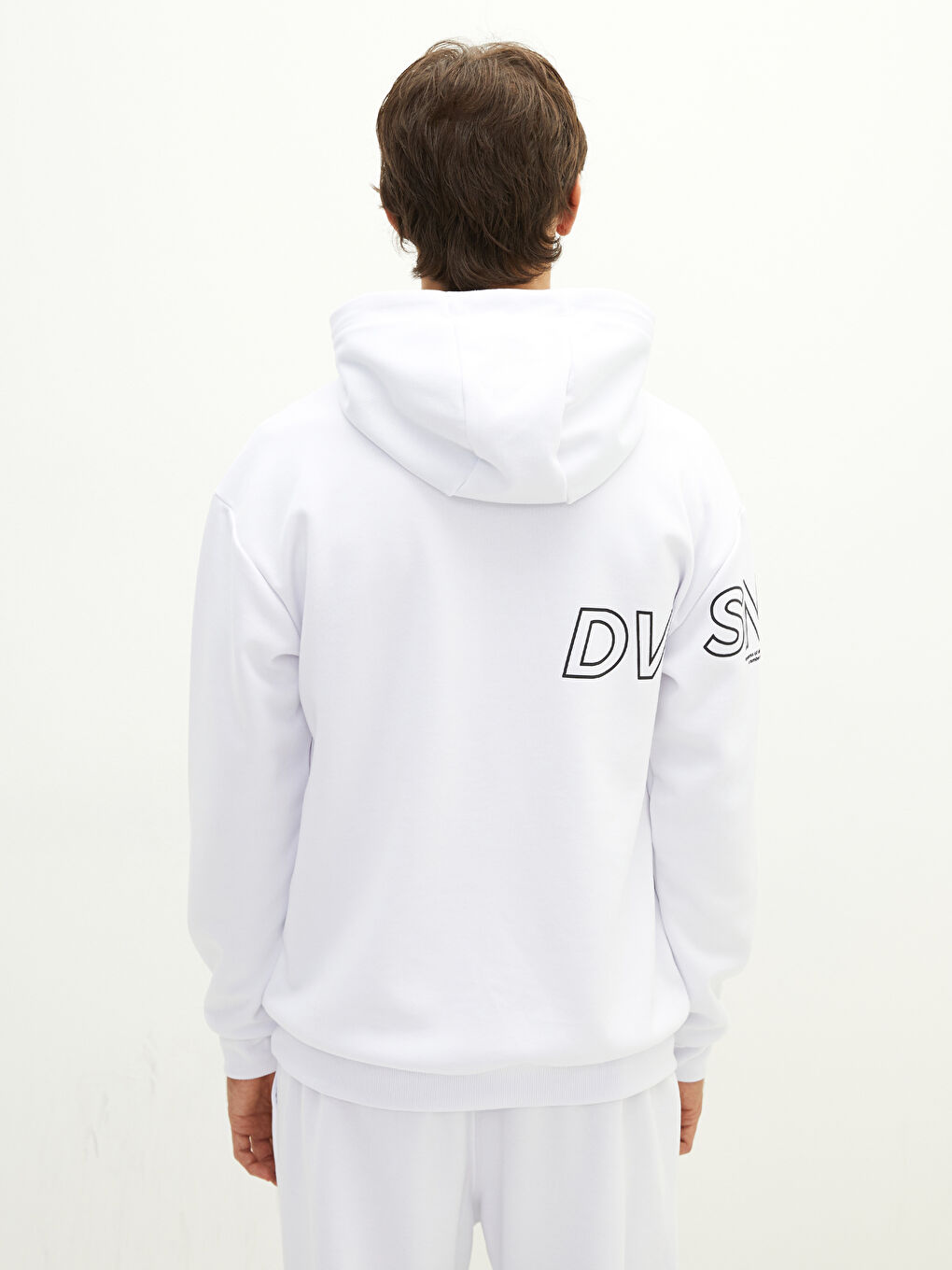 Beyaz Uzun Kollu Baskılı Erkek Hoodie-3