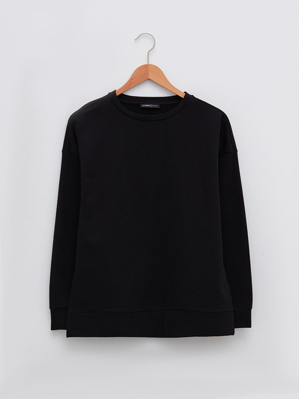 Siyah Bisiklet Yaka Düz Uzun Kollu Kadın Sweatshirt-5