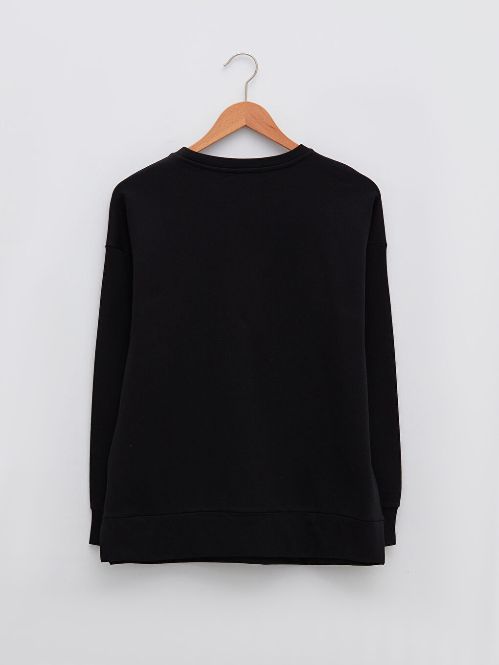 Siyah Bisiklet Yaka Düz Uzun Kollu Kadın Sweatshirt-6