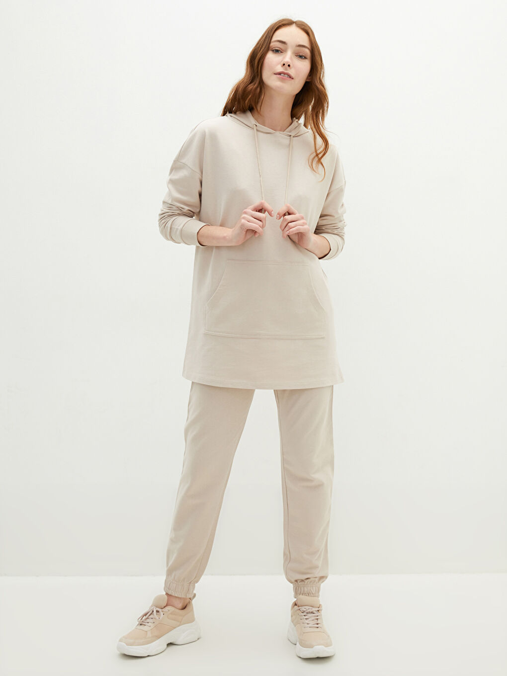 Женское Худи Однотонное С Длинным Рукавом Хлопковая Толстовка-1