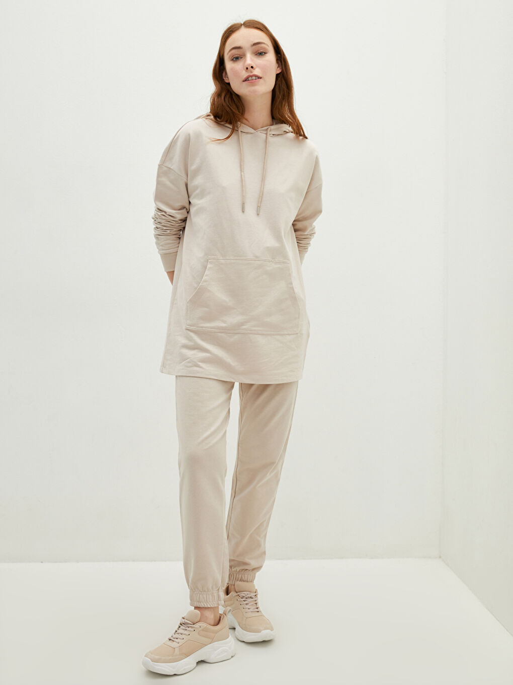 Женское Худи Однотонное С Длинным Рукавом Хлопковая Толстовка-2