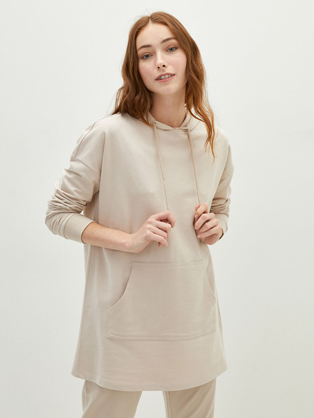 Женское Худи Однотонное С Длинным Рукавом Хлопковая Толстовка-3