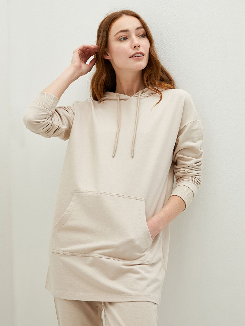 Женское Худи Однотонное С Длинным Рукавом Хлопковая Толстовка-4