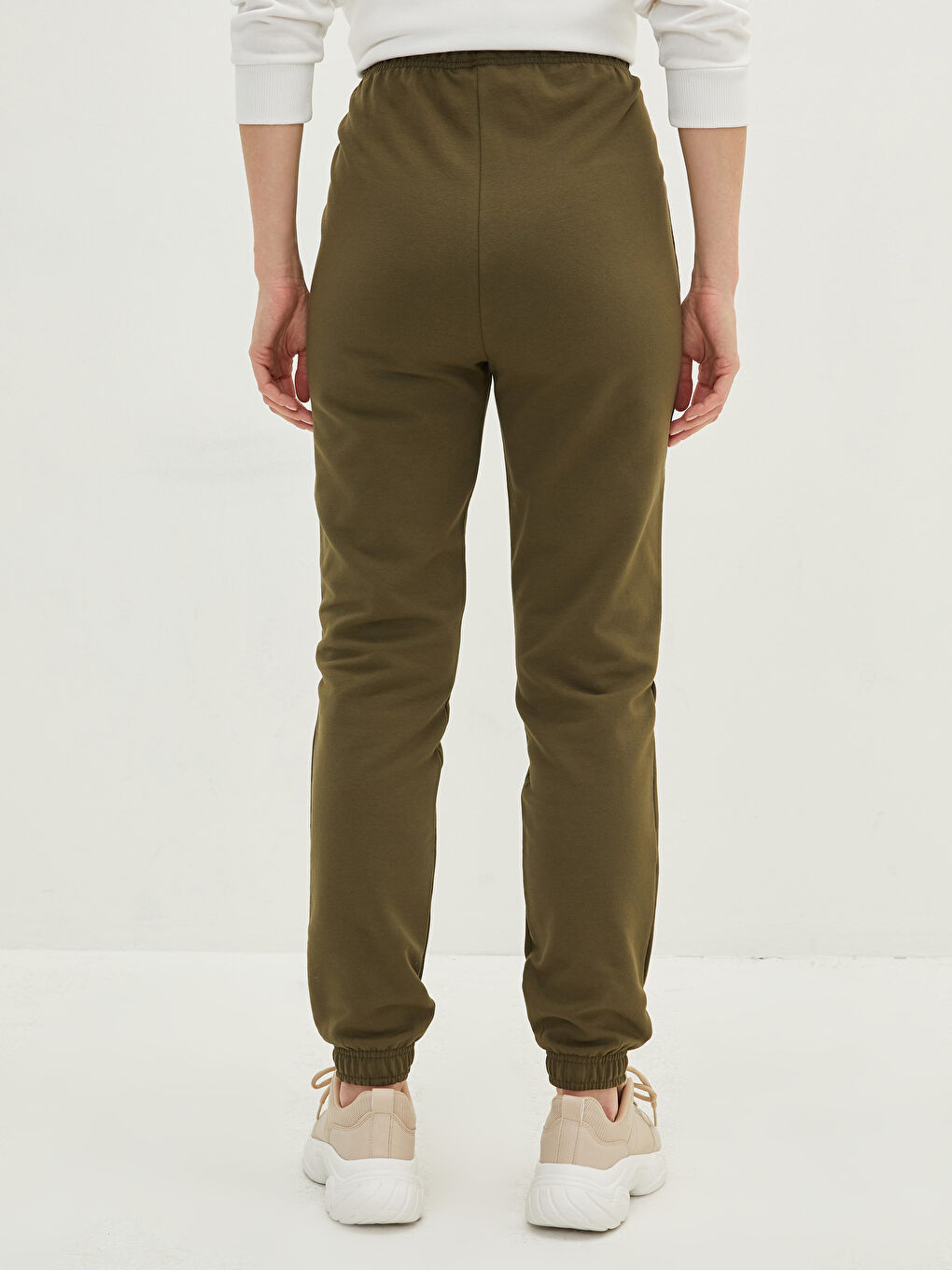 Haki Kadın Beli Lastikli Düz Eşofman Alt-4