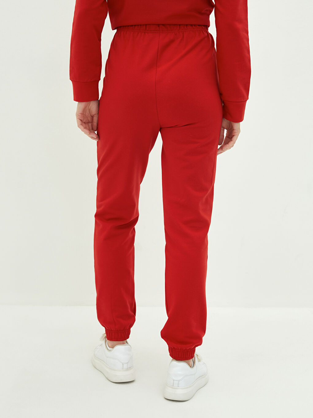 Kırmızı Kadın Beli Lastikli Düz Eşofman Alt-4