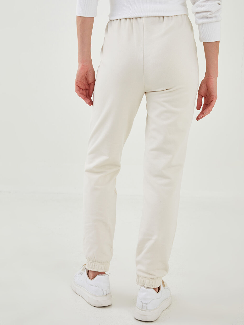 Bej Kadın Beli Lastikli Düz Eşofman Alt-4