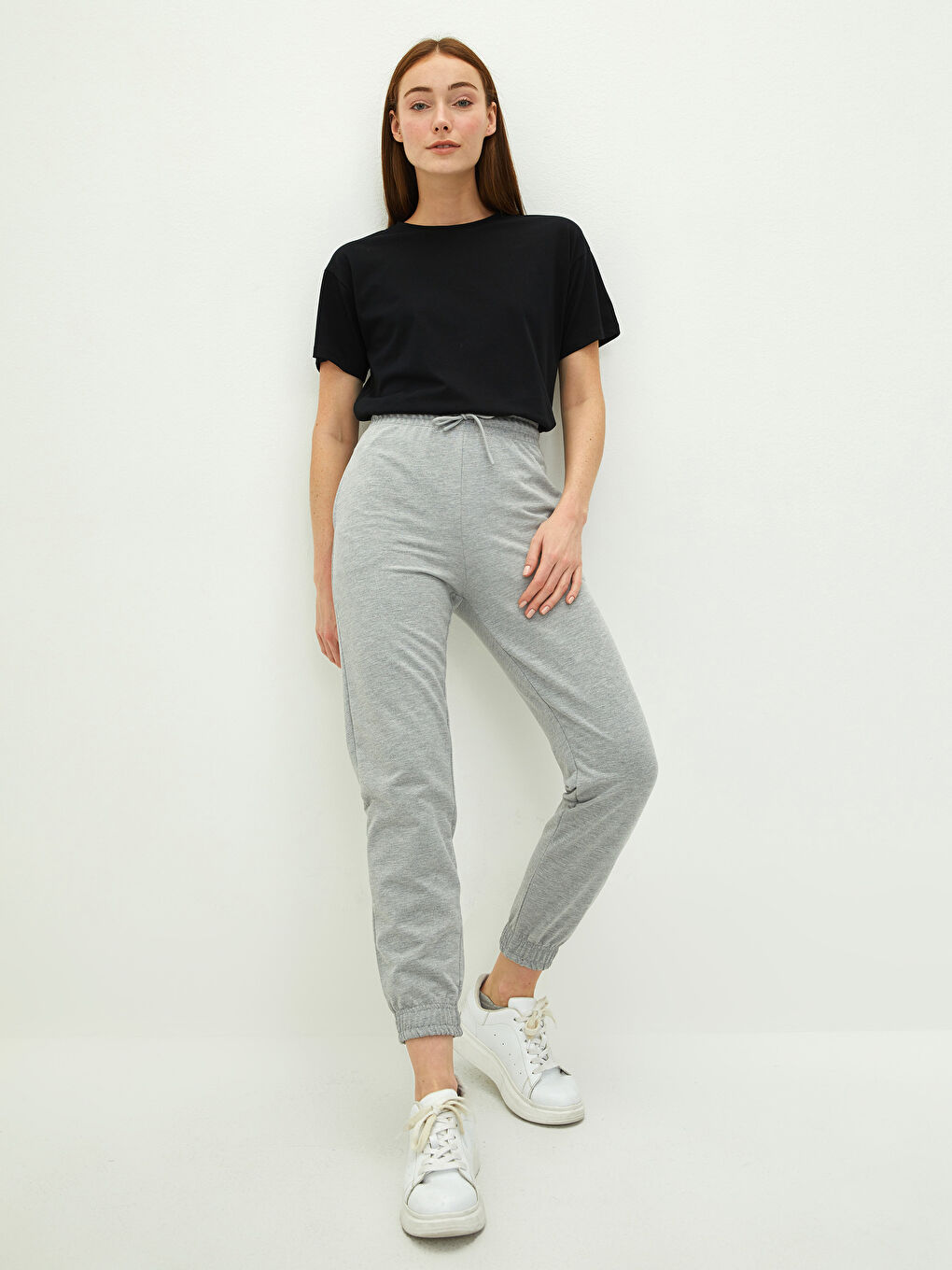 Gri Beli Lastikli Düz Cep Detaylı Kadın Eşofman Altı