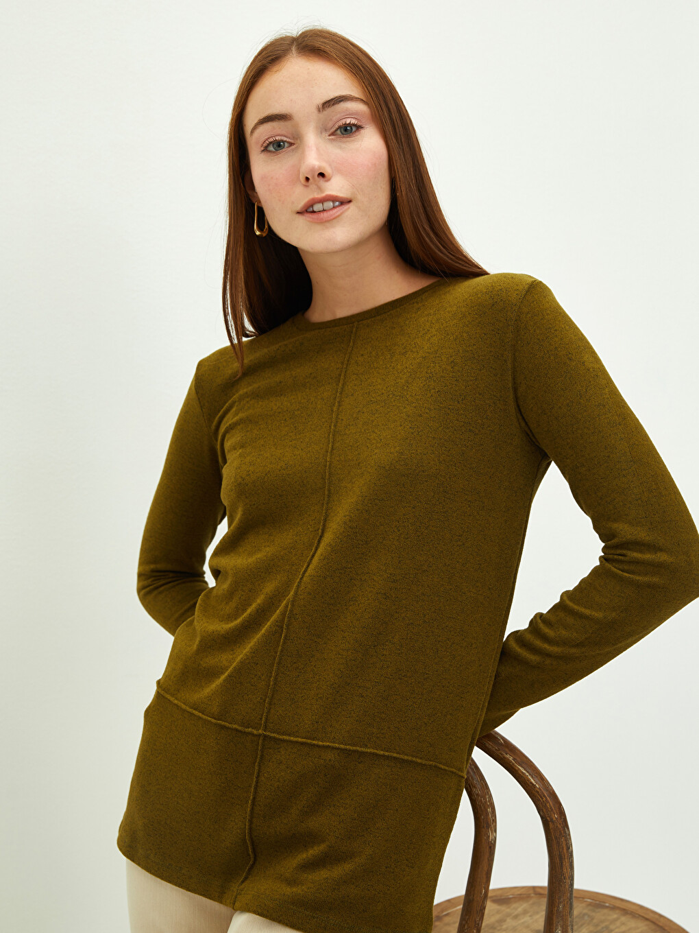 Tricou Simplu Cu Mânecă Lungă Și Guler Rotund Pentru Femei