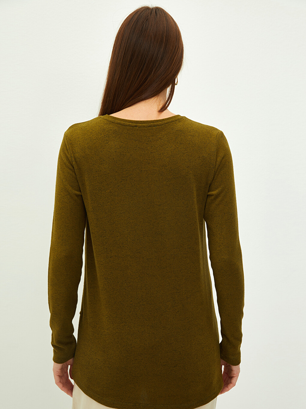 Tricou Simplu Cu Mânecă Lungă Și Guler Rotund Pentru Femei-4