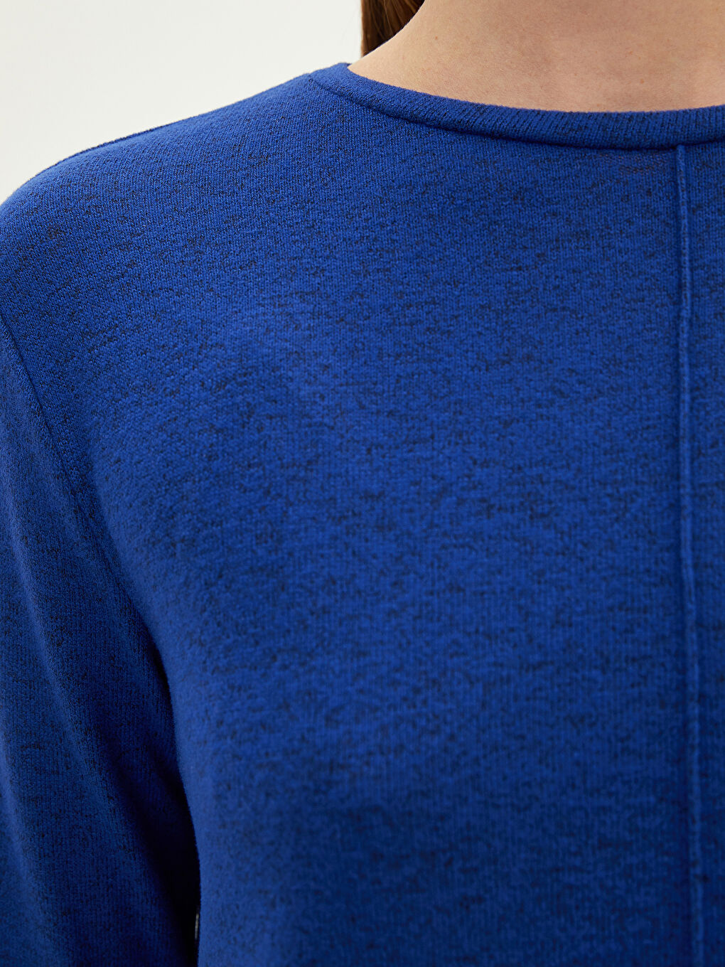 Mavi Bisiklet Yaka Düz Uzun Kollu Kadın Tişört-2