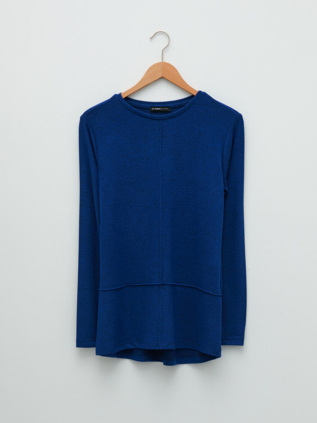 Mavi Bisiklet Yaka Düz Uzun Kollu Kadın Tişört-5