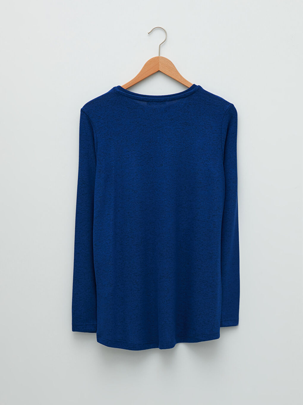 Mavi Bisiklet Yaka Düz Uzun Kollu Kadın Tişört-6