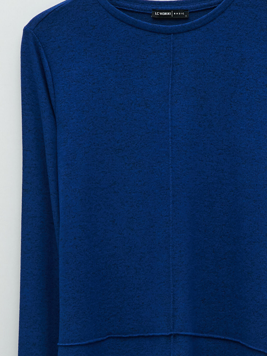 Mavi Bisiklet Yaka Düz Uzun Kollu Kadın Tişört-7