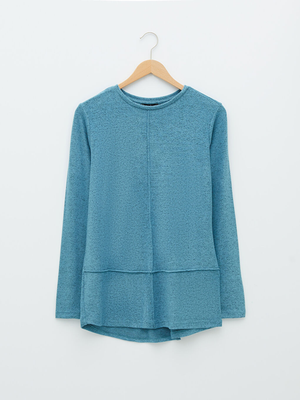 Mavi Bisiklet Yaka Düz Uzun Kollu Kadın Tişört-5