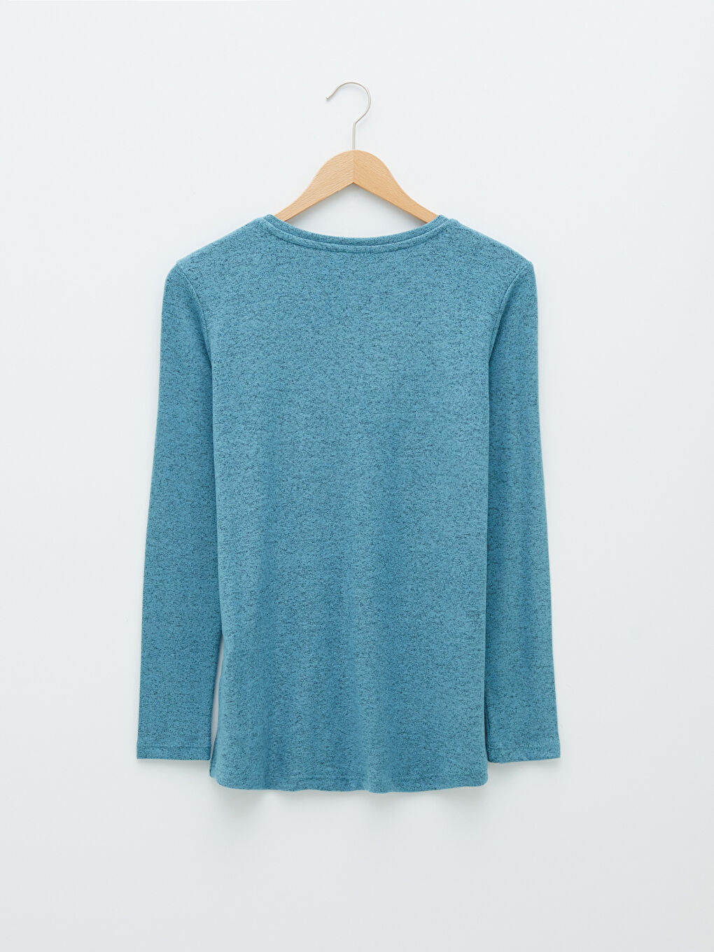 Mavi Bisiklet Yaka Düz Uzun Kollu Kadın Tişört-6