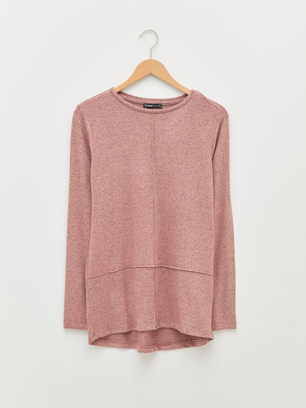 Pembe Bisiklet Yaka Düz Uzun Kollu Kadın Tişört-5