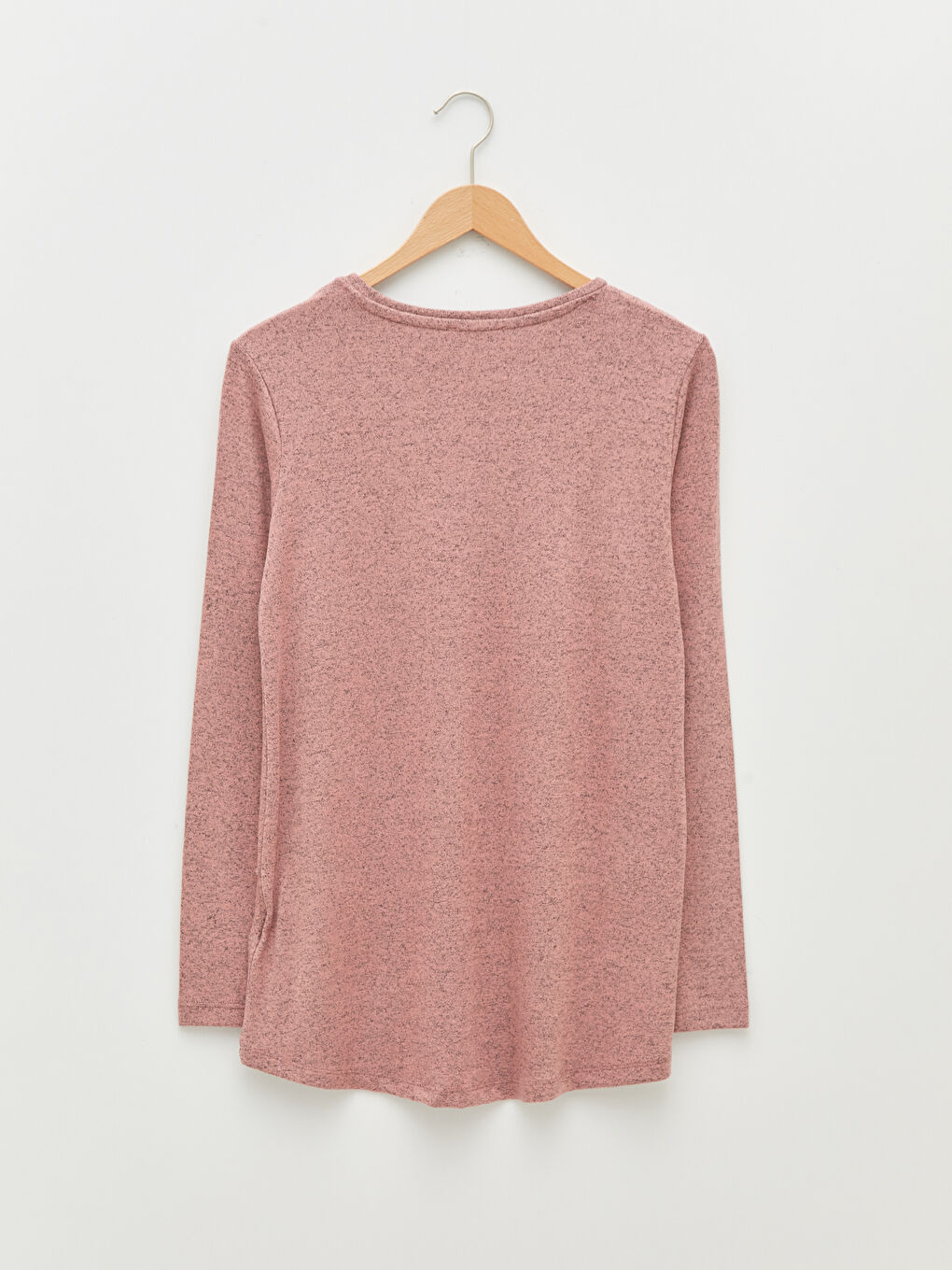 Pembe Bisiklet Yaka Düz Uzun Kollu Kadın Tişört-6