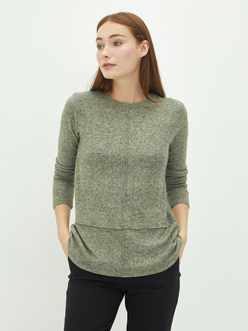 Crew Neck Plain Long Sleeve Women's T-Shirt-1