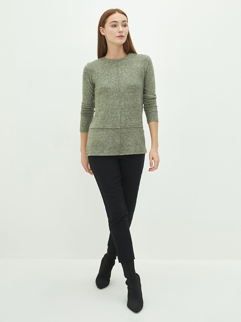 Crew Neck Plain Long Sleeve Women's T-Shirt-2