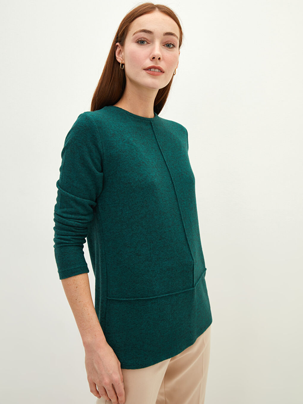 تيشيرت كم طويل سادة بياقة دائرية للسيدات-1