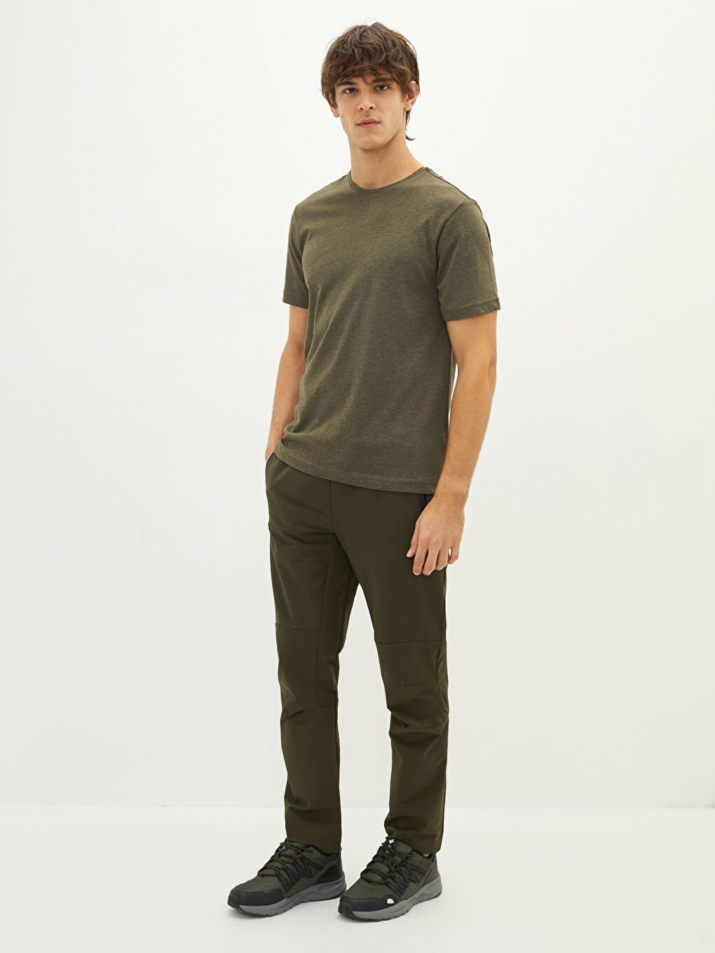 Haki Bisiklet Yaka Kısa Kollu Erkek Tişört-3