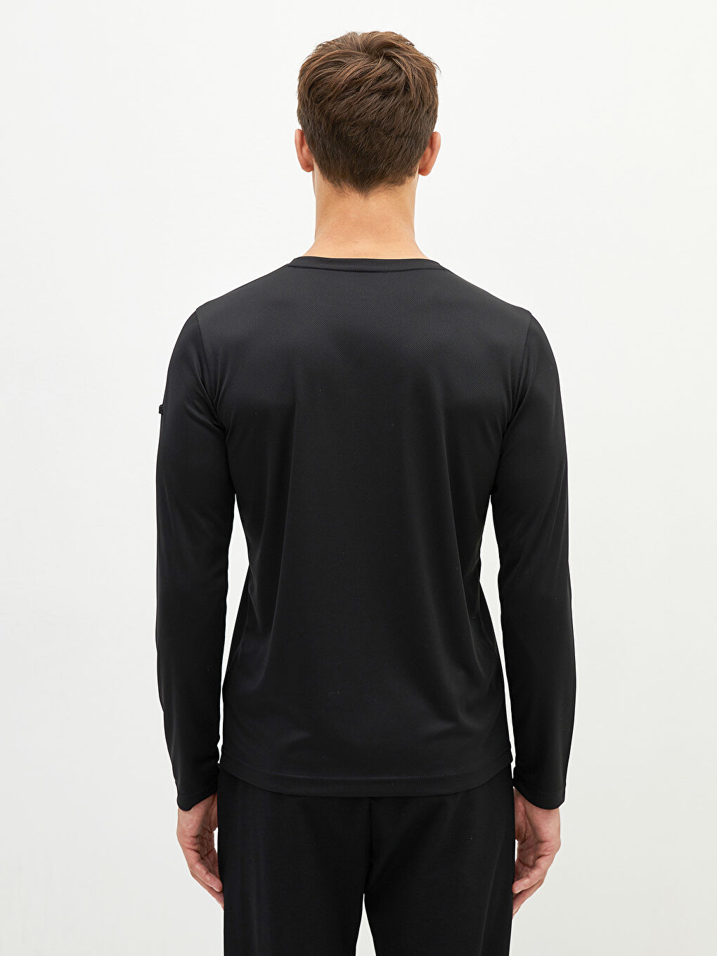 Siyah Bisiklet Yaka Uzun Kollu Erkek Tişört-4