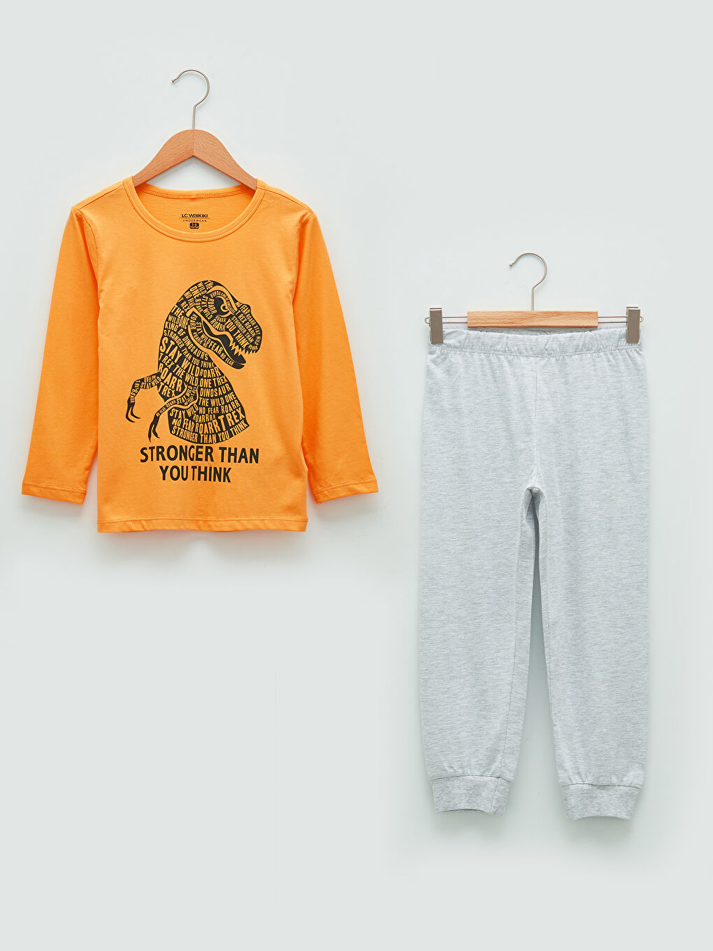 Turuncu Bisiklet Yaka Baskılı Uzun Kollu Erkek Çocuk Pijama Takımı-3