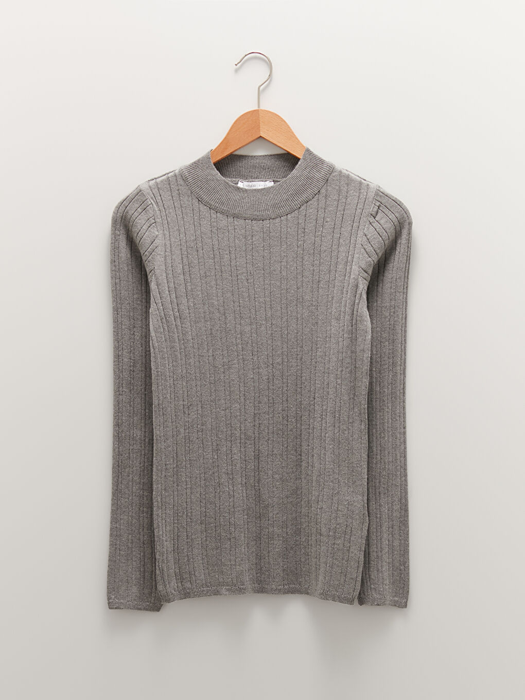 Gri Yarım Balıkçı Yaka Çizgili Uzun Kollu Kadın Triko Kazak-5