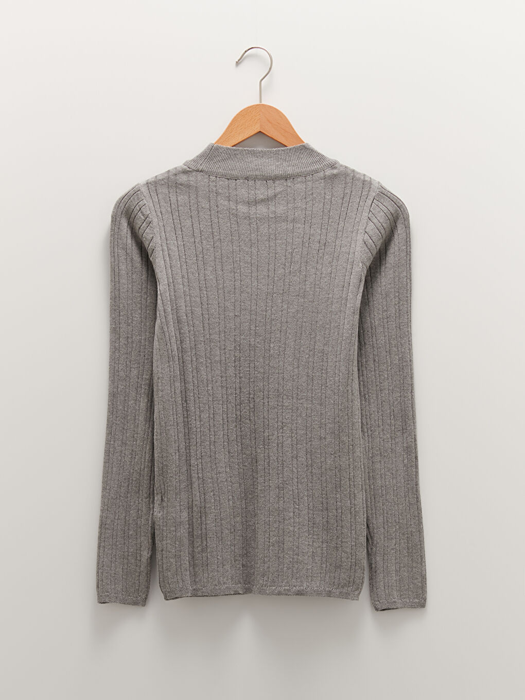 Gri Yarım Balıkçı Yaka Çizgili Uzun Kollu Kadın Triko Kazak-6