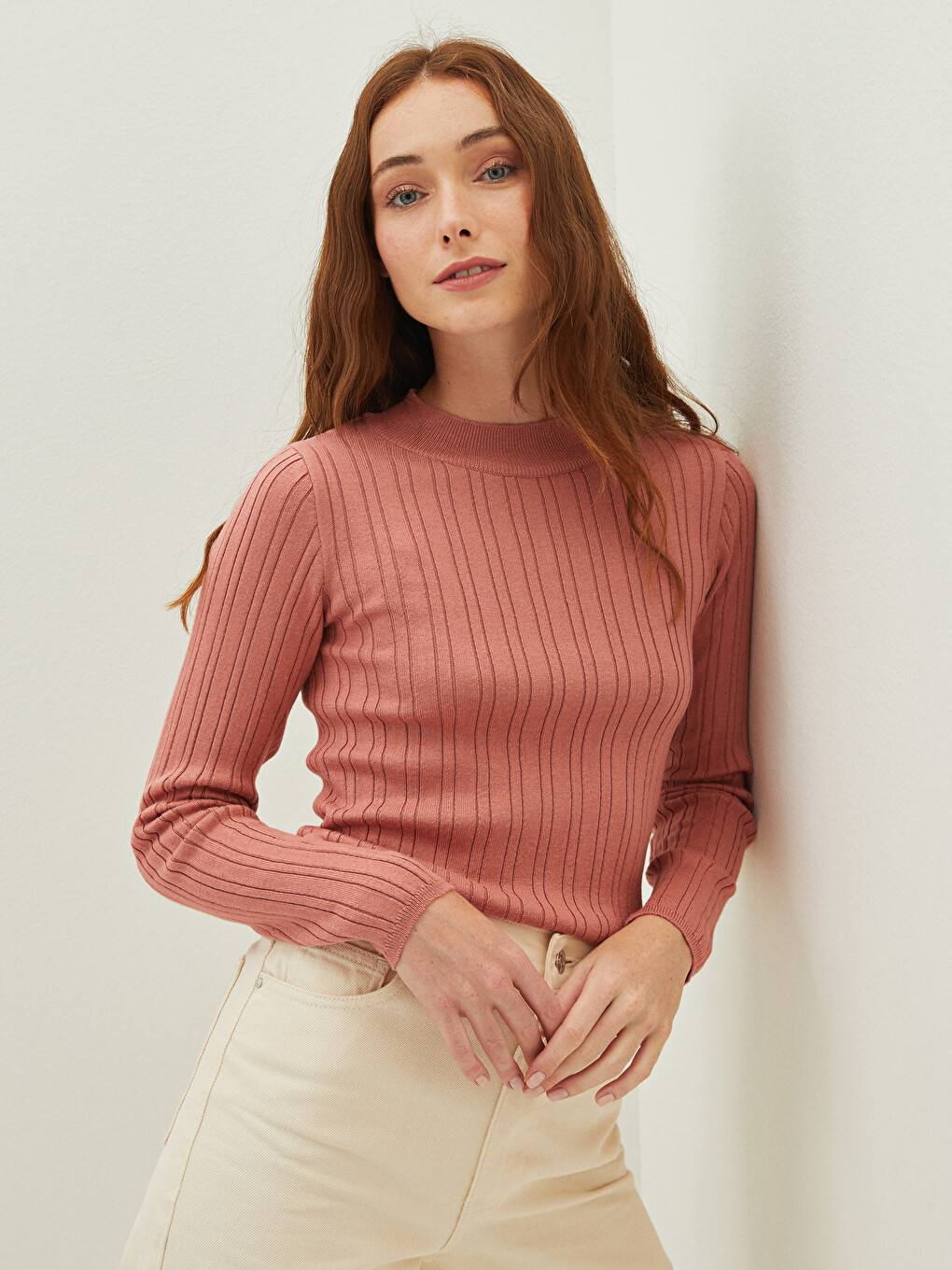 Half Turtleneck Striped Long Sleeve Women's Knitwear Sweater