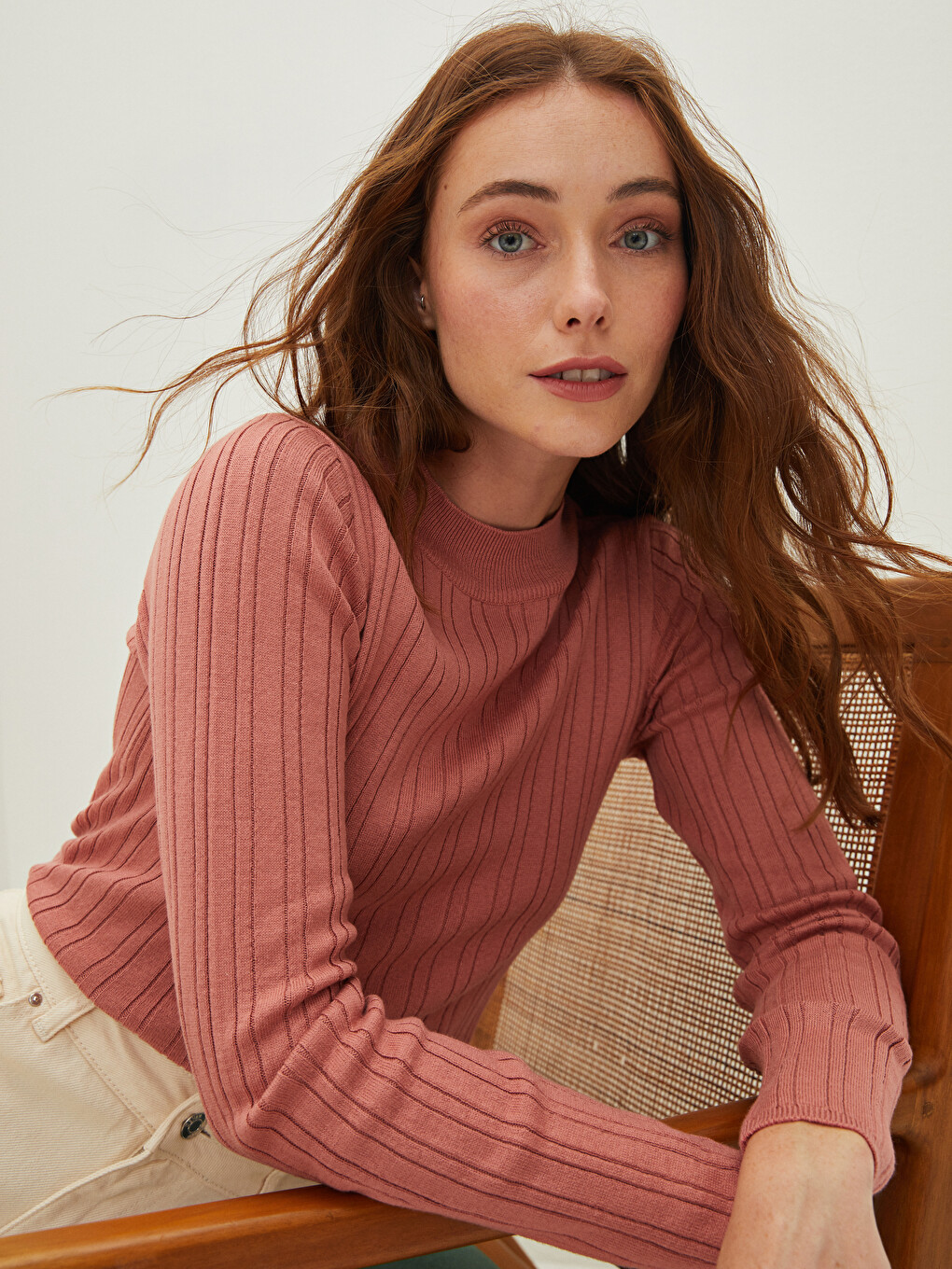 Half Turtleneck Striped Long Sleeve Women's Knitwear Sweater-3