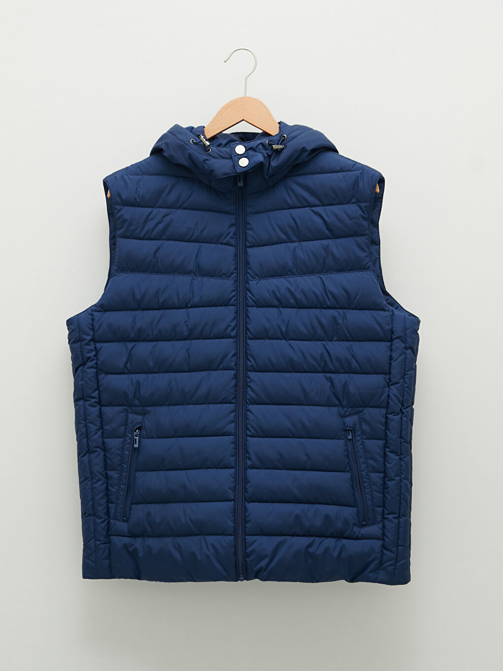 Lacivert Bol Kalıp Kapüşonlu Erkek Yelek-5