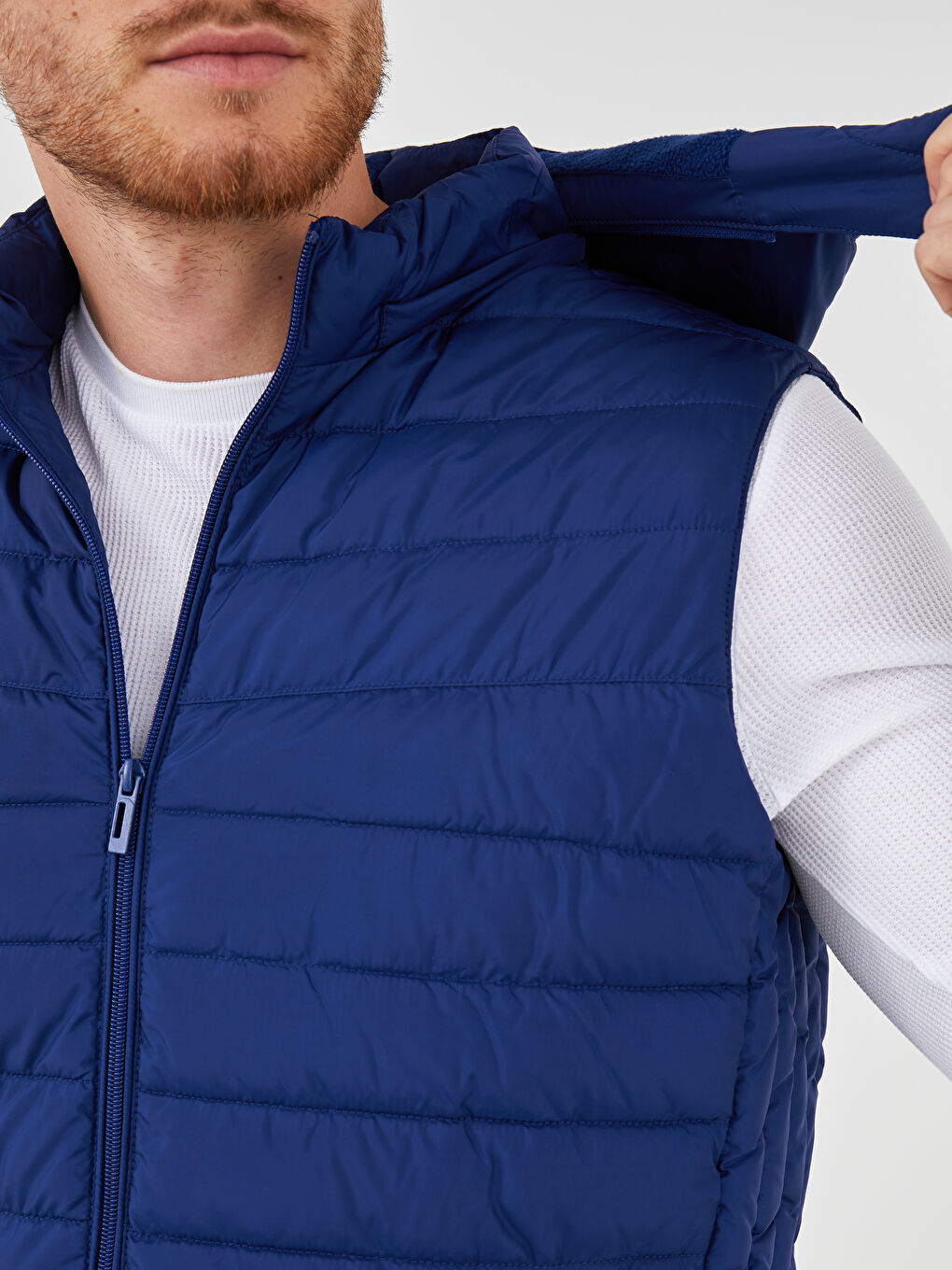 Lacivert Bol Kalıp Kapüşonlu Erkek Yelek-2