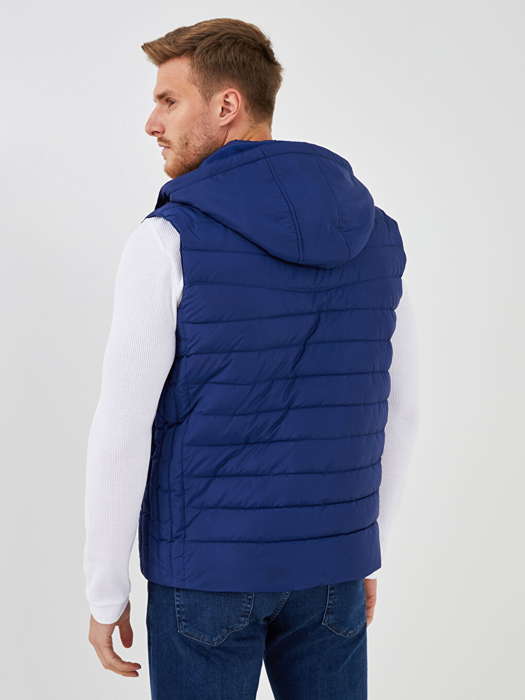 Lacivert Bol Kalıp Kapüşonlu Erkek Yelek-3