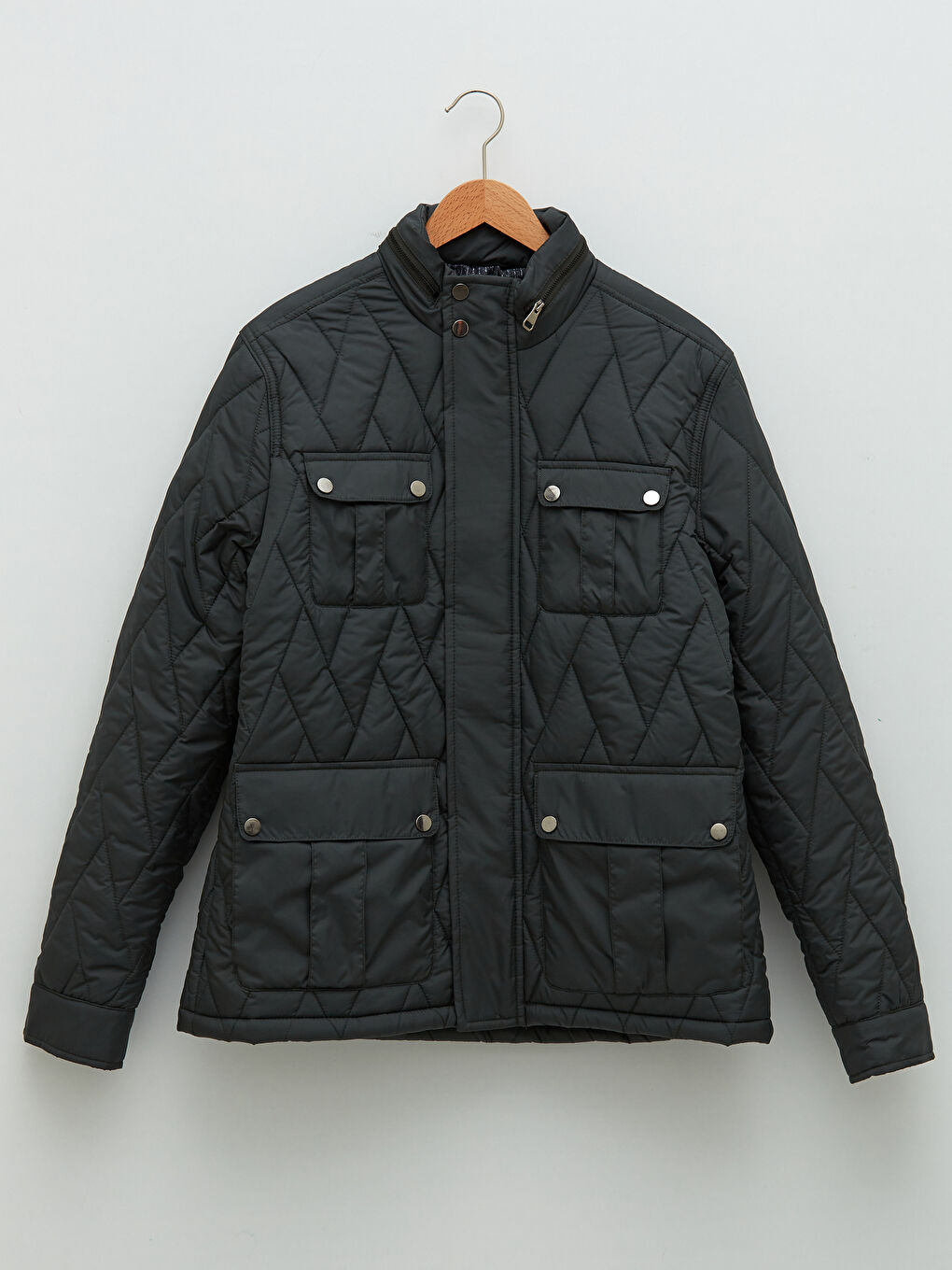 Haki Standart Kalıp Dik Yaka Erkek Mont-5